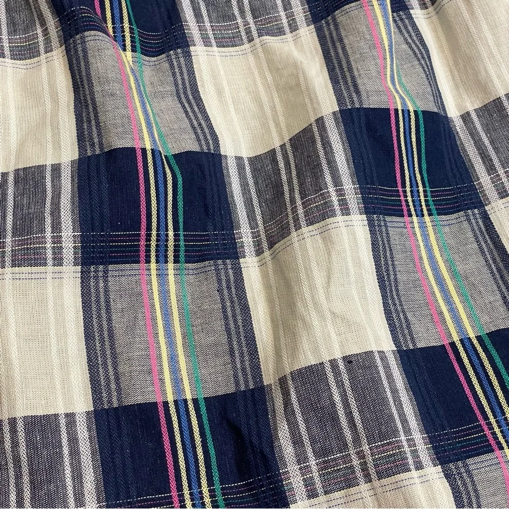 Celeste Sport Vintage Mod Style Linen Blend Plaid Button Side Midi Skirt